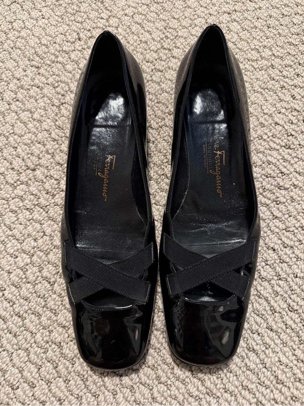 Salvatore Ferragamo Black Leather Block Heels